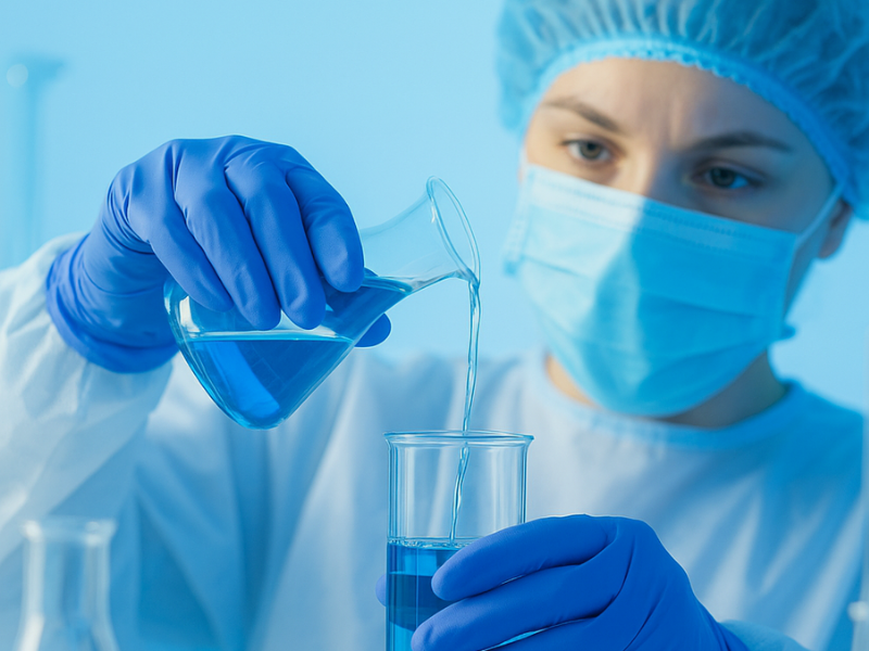 Mulher no laboratorio formulando o Immuse suplemento para sistema imunologico