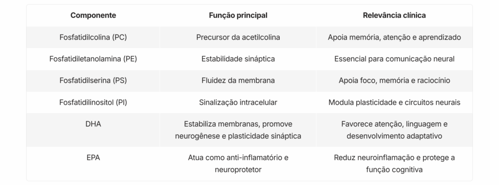 Nutrientes que reduzem a neuroinflamação e melhoram o raciocínio - Fosfatidilcolina (PC) - Fosfatidiletanolamina (PE) - Fosfatidilserina (PS) - DHA - EPA - Fosfatidilinositol (PI) -