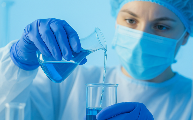 Mulher no laboratorio formulando o Immuse suplemento para sistema imunologico